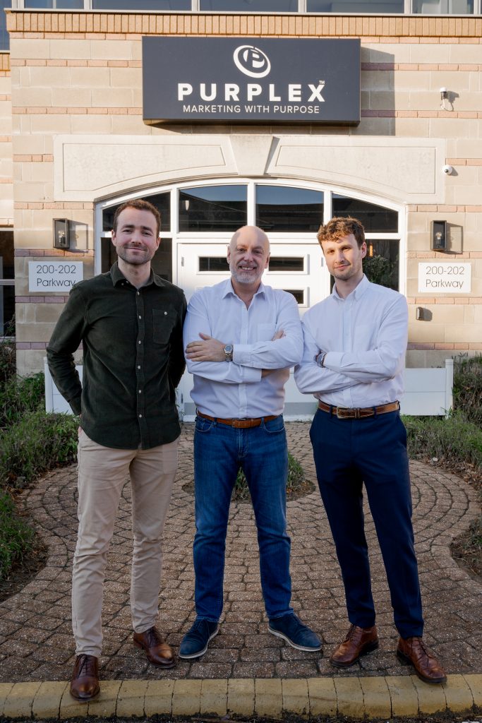 Andrew Clear, Andrew Scott and Zack tuff outside Purplex HQ