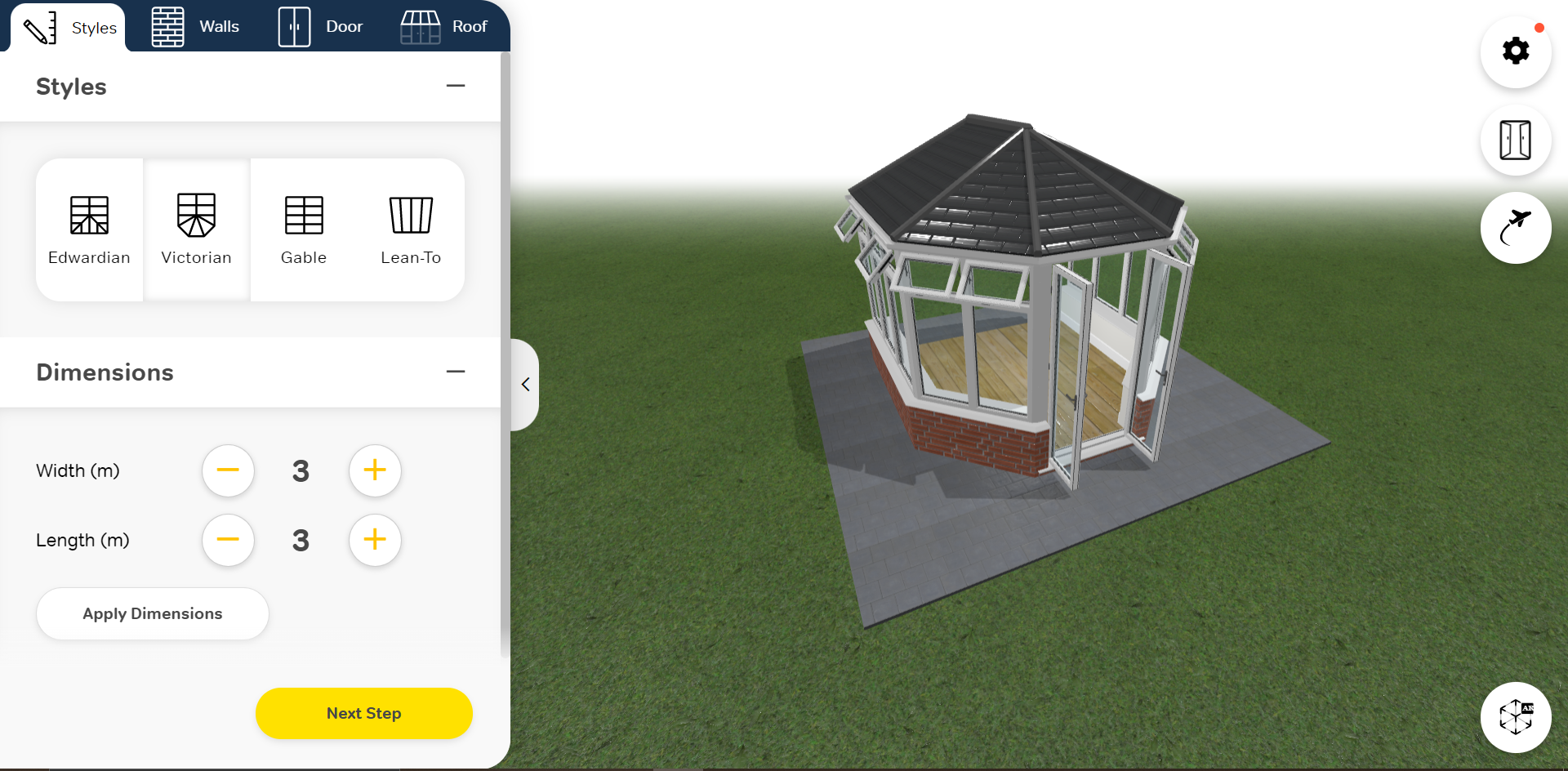 Screenshot of web-based conservatory designer ARC Design